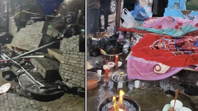 喪禮後圍牆倒塌,當場壓死6名參加喪禮的親友。翻攝微博/雲南昭通事件