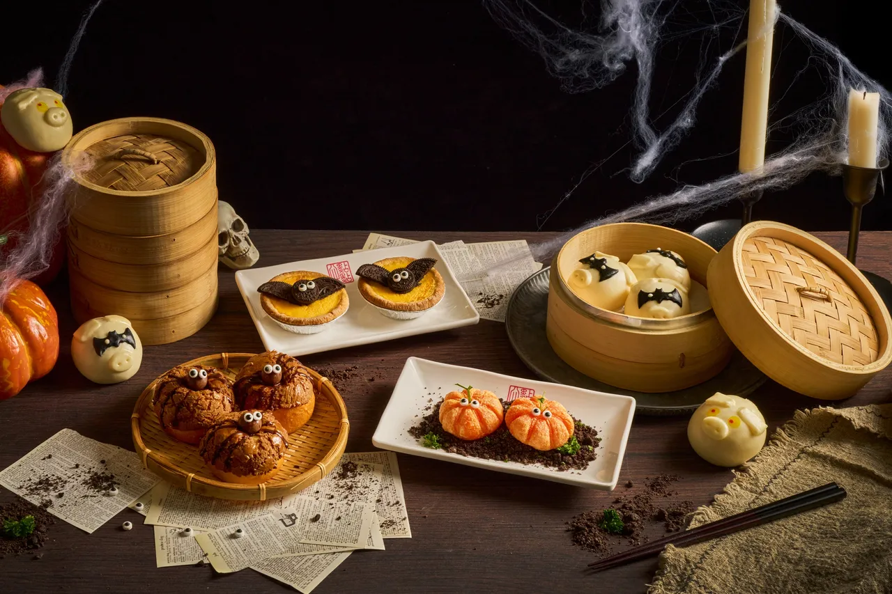 点点心推出万圣节限定港点,包含「萌鬼蝙蝠蛋塔」、「蜘蛛菠萝包」等。纬豆集团提供
