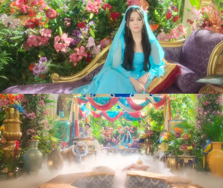 宋慧喬（上圖）化著超濃的眼熏妝飄仙氣，帶金宇彬回到自己的罐子裡。翻攝Netflix