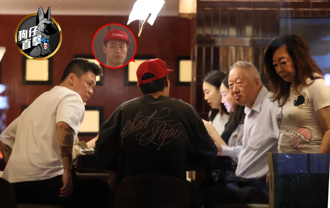 「强嫂」罗玉珍（右起）、郭台强、杨祐宁老婆阿梅、郭台强女儿Betty、杨祐宁、Betty老公，两家人在元锅开怀畅饮热聊。特勤中心摄