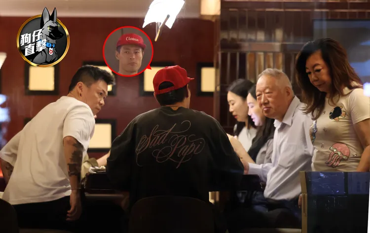 「強嫂」羅玉珍（右起）、郭台強、楊祐寧老婆阿梅、郭台強女兒Betty、楊祐寧、Betty老公，兩家人在元鍋開懷暢飲熱聊。特勤中心攝