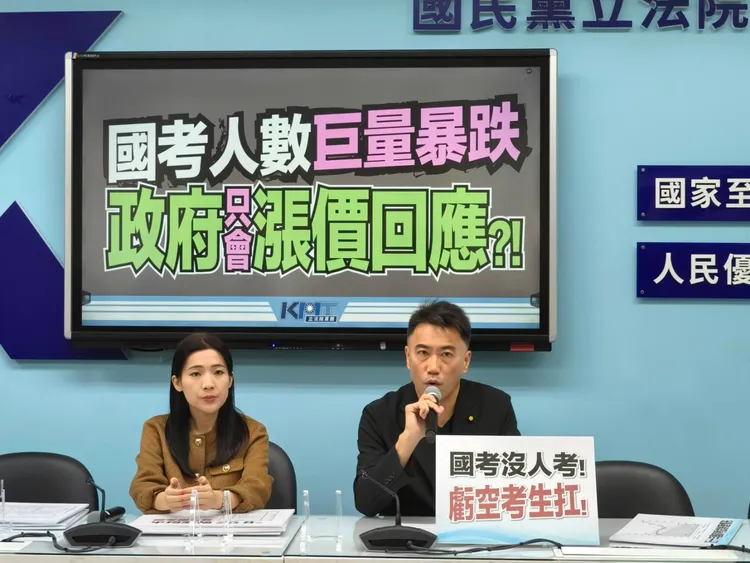 國民黨團今(3日)上午召開記者會痛批，人數下滑，賴政府同時調漲國考報名費，漲幅高達25%-27%，這根本是政策失能、懲罰青年。國民黨團提供