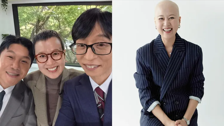 朴美善（左图中）作客昨播出的《刘QUIZ ON THE BLOCK》，罹患乳癌10个月首露脸，公开剃发照。翻摄朴美善IG、friDay影音