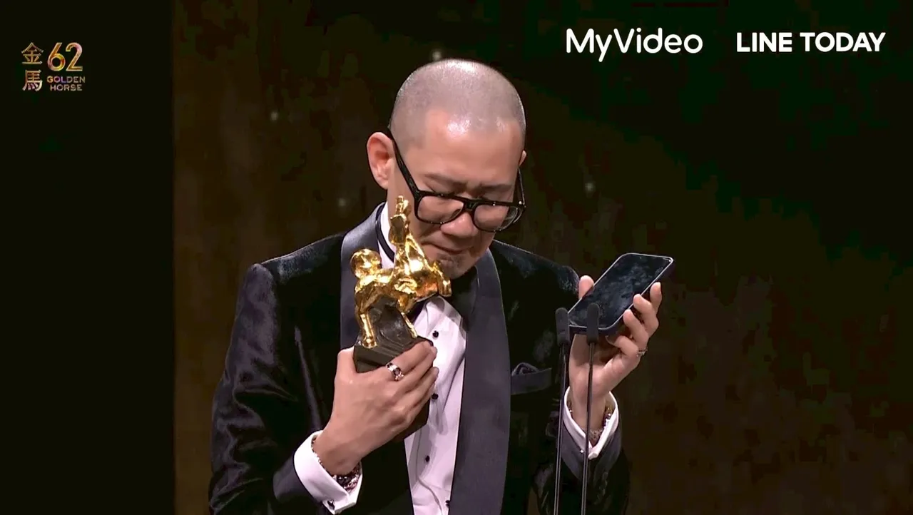 范冰冰透過電話分享得獎心得。翻攝MyVideo