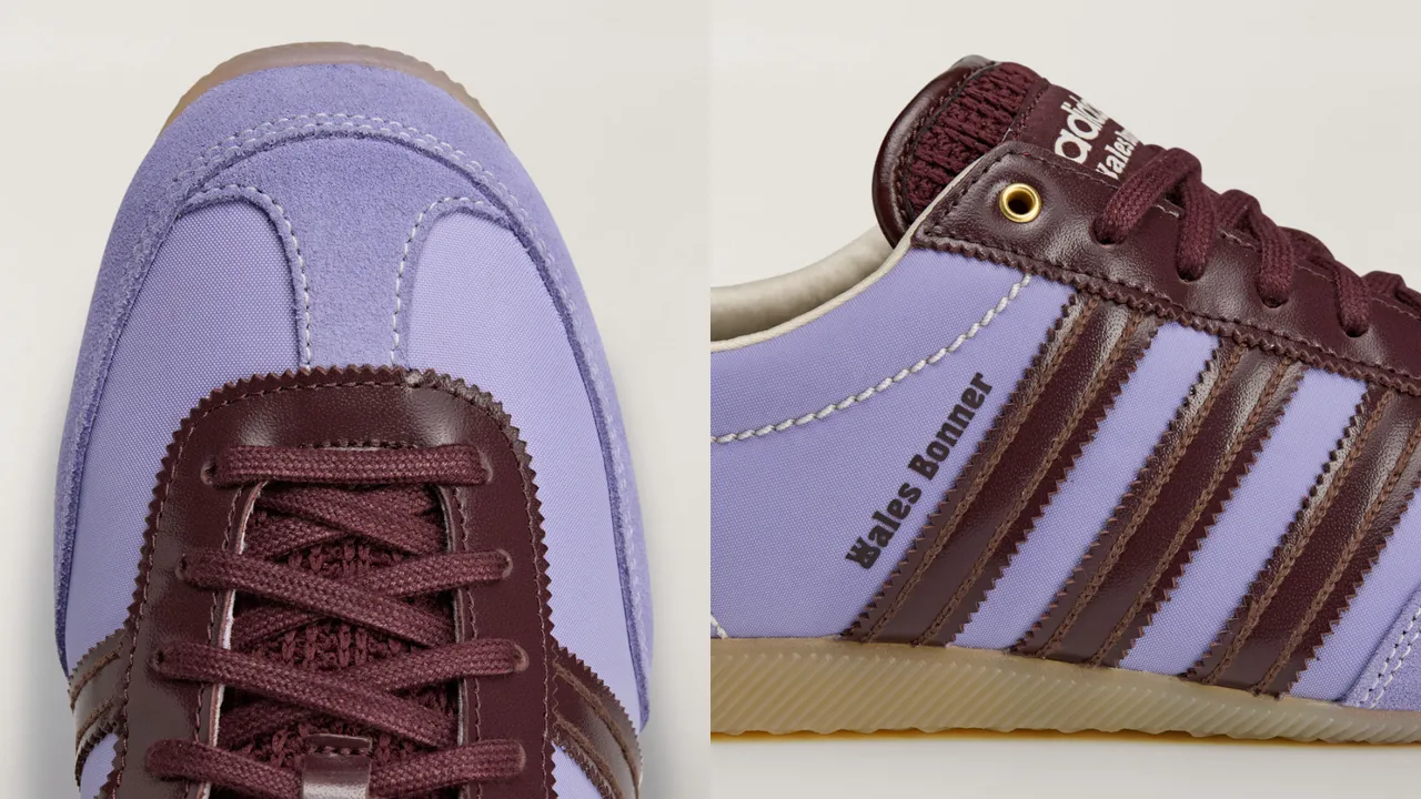 WB Japan以薰衣草紫的麂皮拼接酒红色皮革亮相。品牌提供