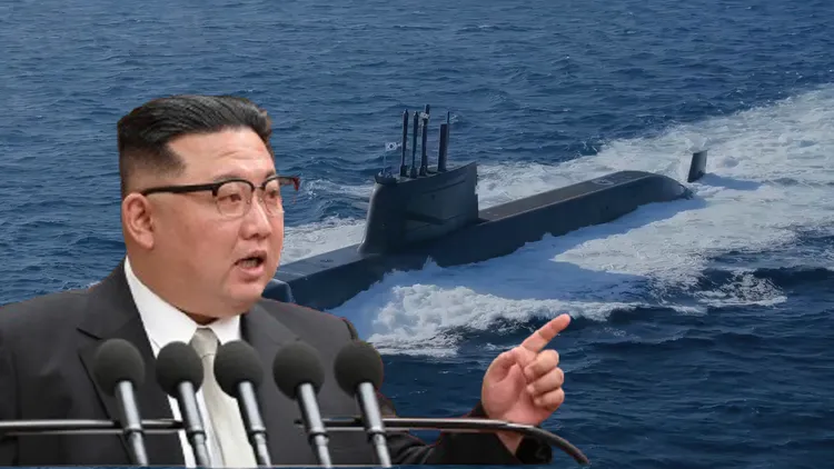 南韩国防部长安圭伯称，南韩推进建造核动力潜舰是「自主国防的壮举」，将使北韩领导人金正恩寝食难安。合成画面。

