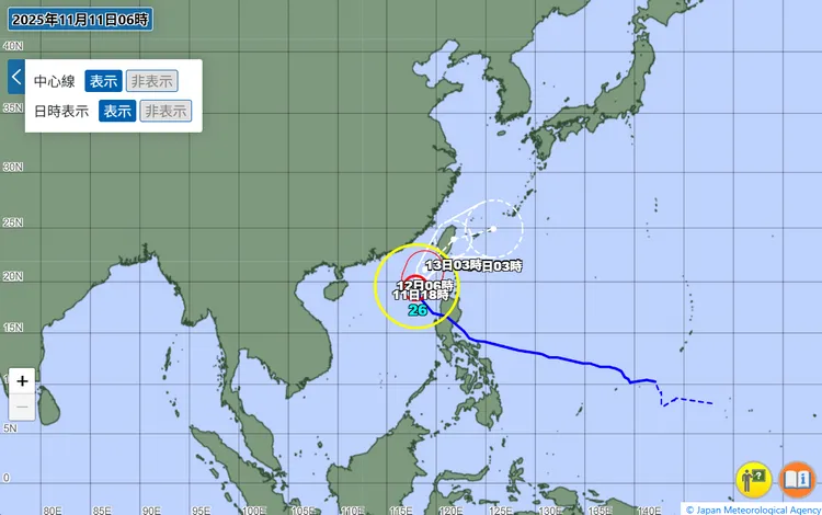 日本气象厅预估台风「凤凰」路径。日本气象厅