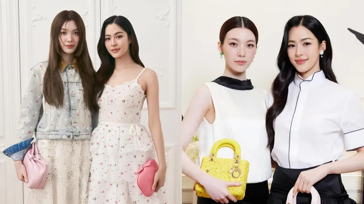 邝玲玲（左图右、右图右）和Orm（左图左、右图左）这对泰国GL最强CP，一同成为Dior全由品牌大使。品牌提供、翻摄IG