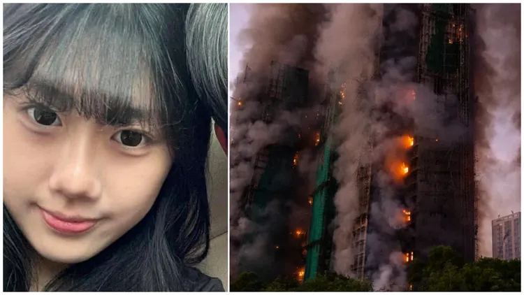 香港大埔宏福苑大火，16岁女学生黎凯琪失联。左图翻摄家属threads、右图美联社　