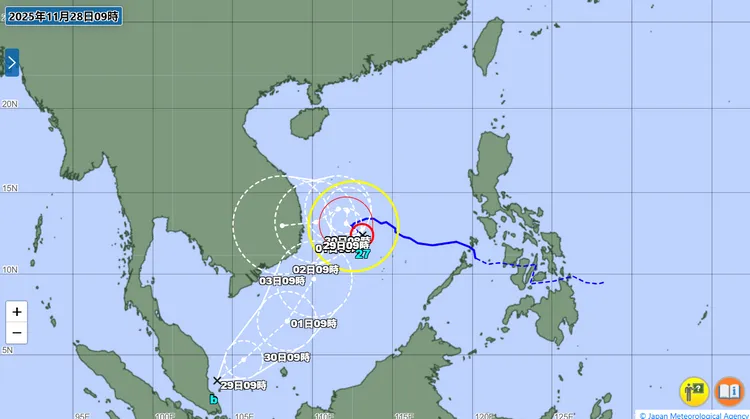 马来西亚东方海面又有一个热带性低气压出现。日本气象厅