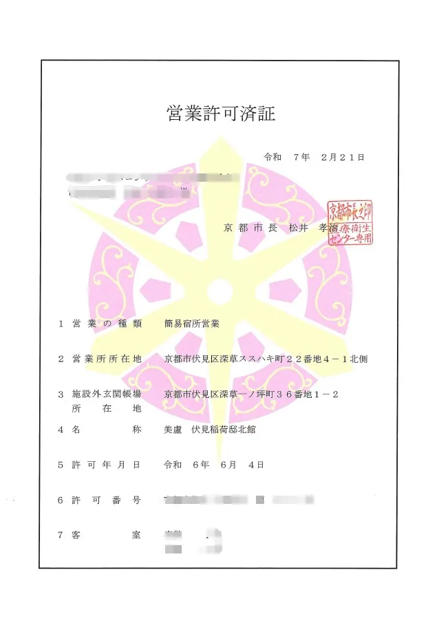 詹惟中秀日本民宿營業許可證。詹惟中提供