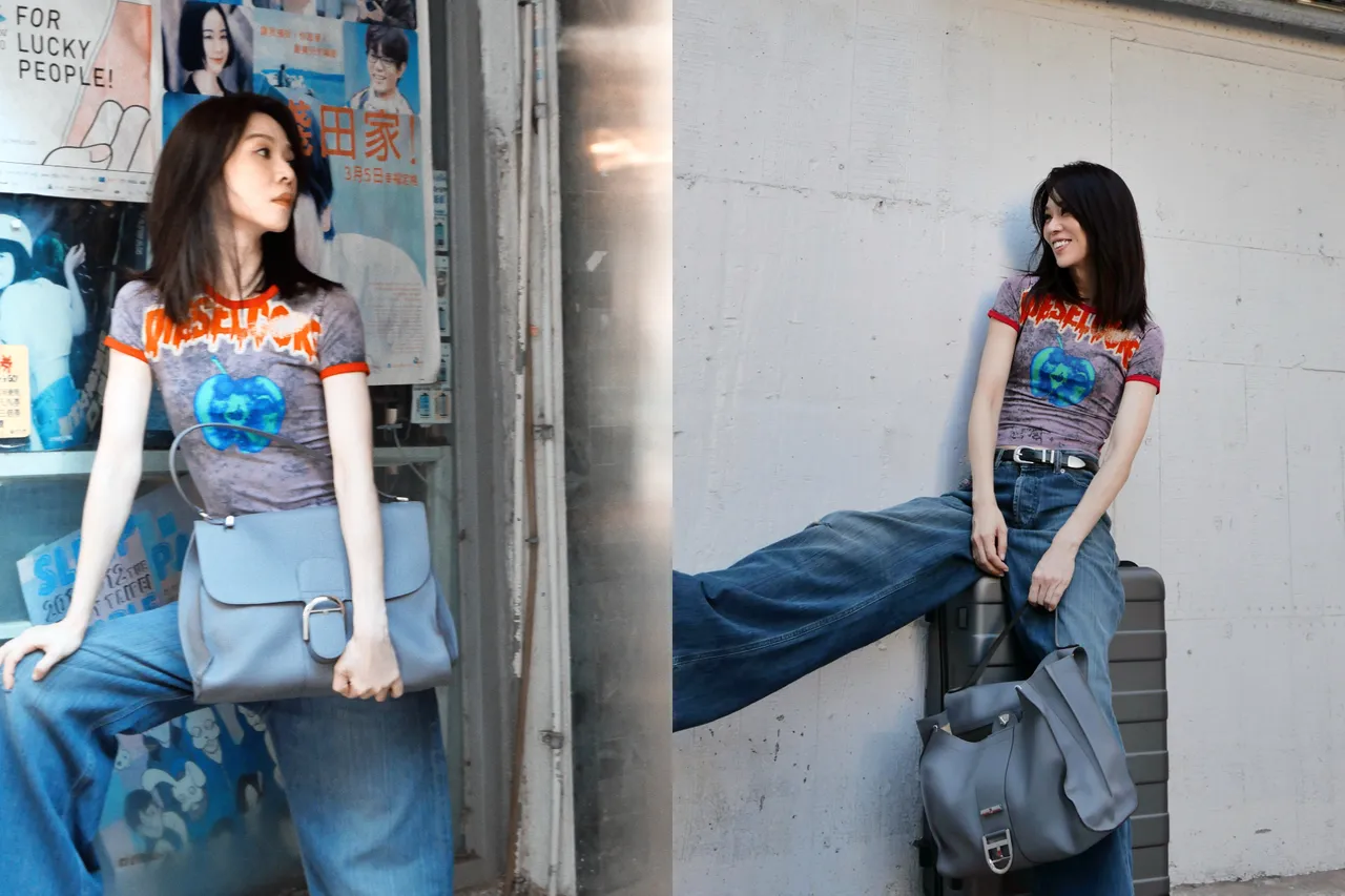 谢盈萱以休闲样貌搭配Delvaux Brillant Tempo手袋。品牌提供