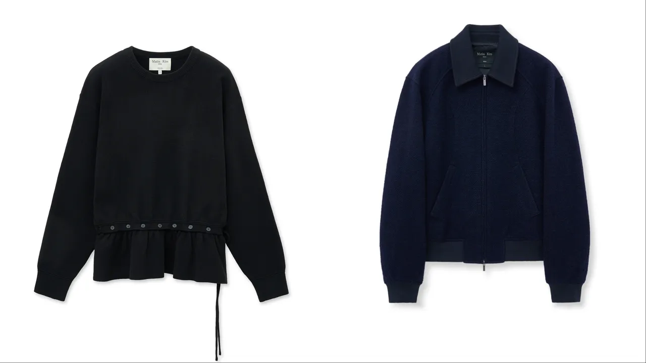 Matin Kim可拆式裙装针织衫（左）5690元、男版弧形线条羊毛夹克（右）1万200元。品牌提供