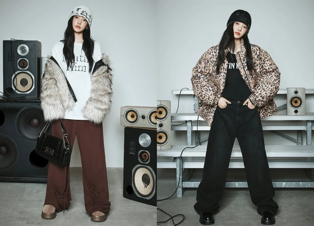 aespa成员宁宁接连换上毛绒外套、豹纹单品，示范冬季时髦造型。品牌提供