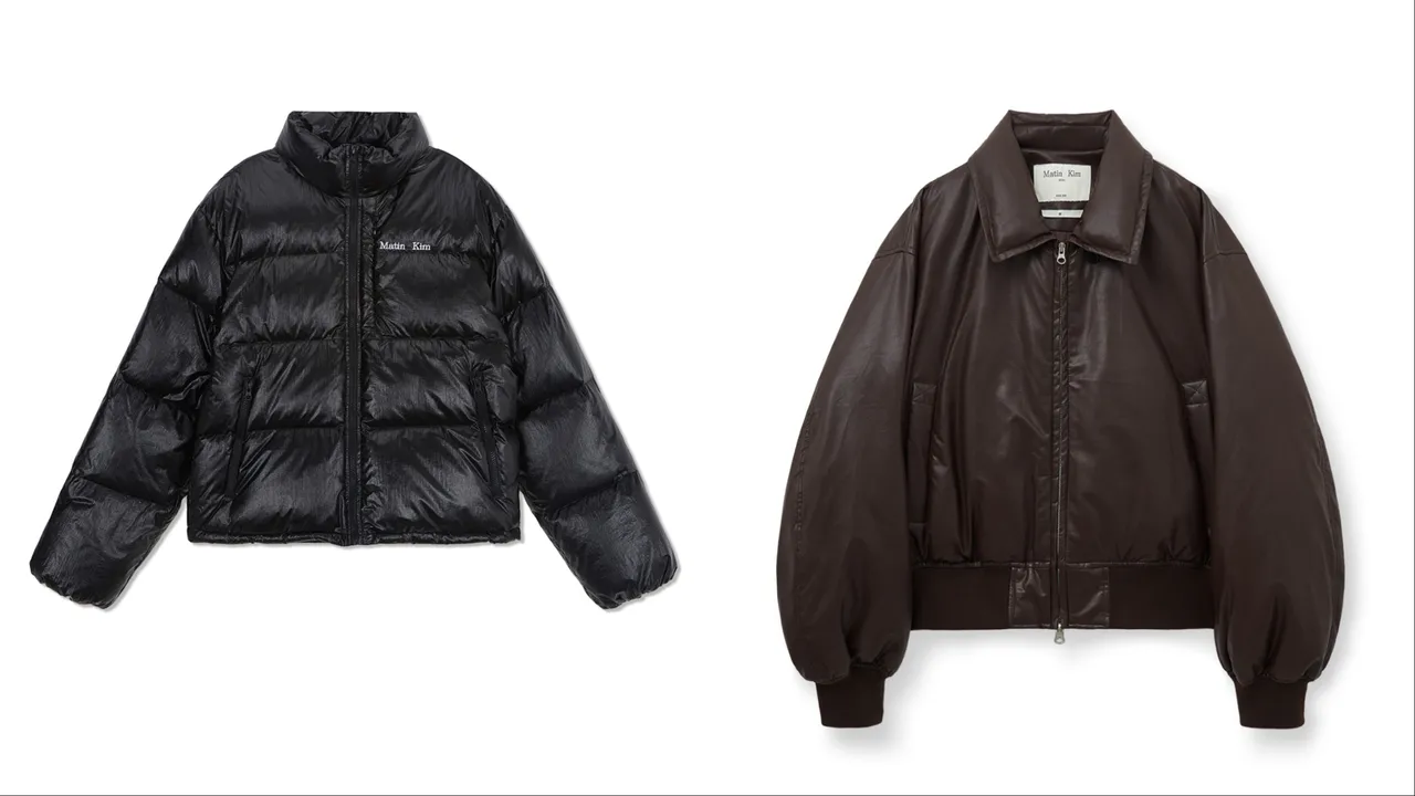 Matin Kim亮面羽绒外套（左）8400元、人造皮革羽绒夹克（右）9400元。品牌提供