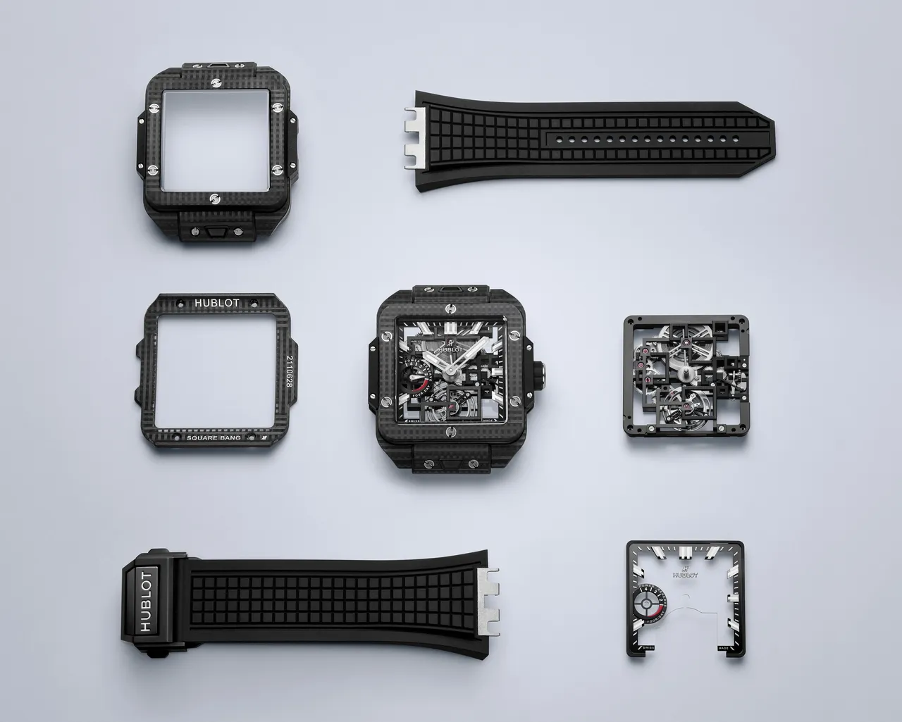 HUBLOT将陀飞轮这项象征高级制表巅峰的复杂结构，置入严谨的方形框架中。品牌提供