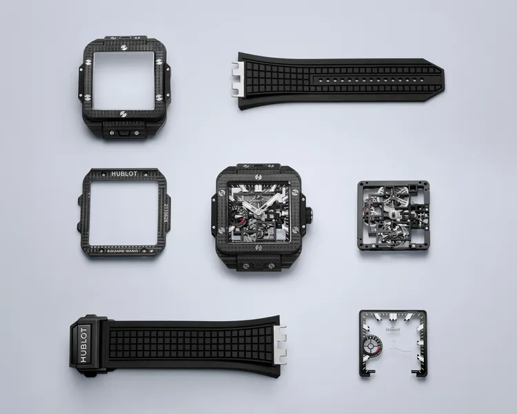 HUBLOT將陀飛輪這項象徵高級製錶巔峰的複雜結構，置入嚴謹的方形框架中。品牌提供