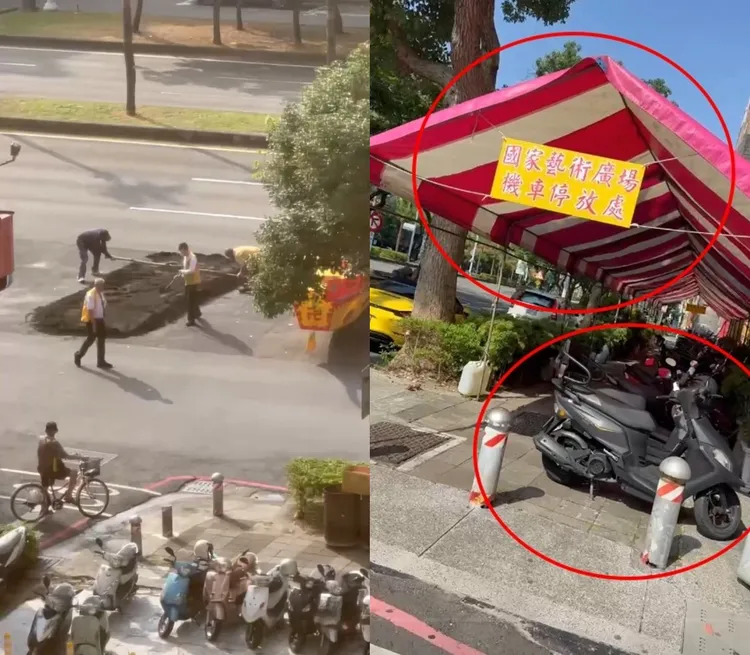 該團體不僅封路辦法會、燒金紙，還把人行道圍成臨時停車場，讓人直呼太離譜。翻攝照片