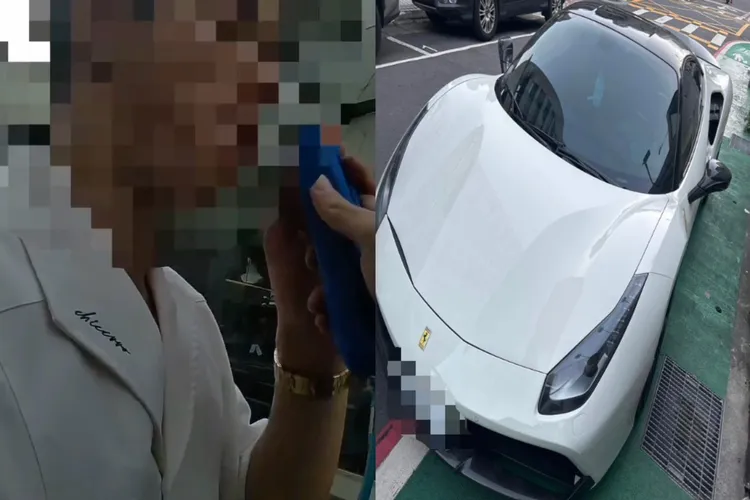 孙男北市东区驾驶千万法拉利酒驾被拦，酒测值高达0.87mg/L超标，当场被依公共危险罪现行犯逮捕。翻摄画面