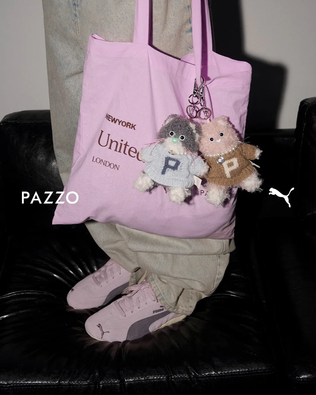 PAZZO的人氣角色捲捲貓歐巴與歐泥，雙雙換上海鹽色與拿鐵色粗針織毛衣。品牌提供