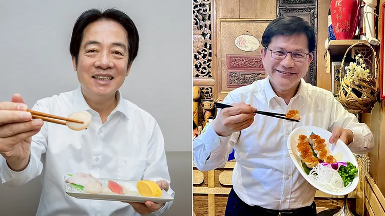 總統賴清德（左圖）和外交部長林佳龍，都以吃日本料理來聲援日本。翻攝自賴清德、林佳龍X