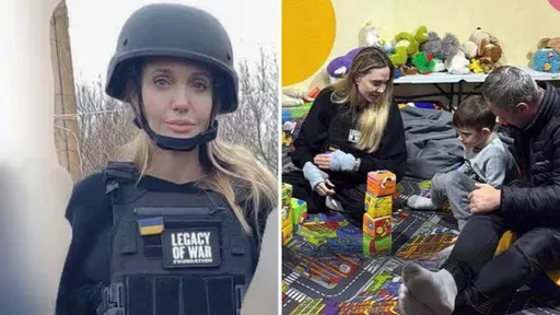 裘莉突访乌克兰前线穿防弹背心探病童　保镖竟被临时征召入伍