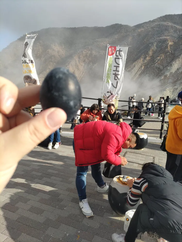 大涌谷平台上都是人。X