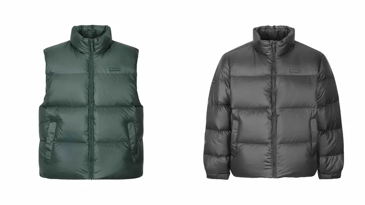 Discovery Expedition BARNSLEY男版孔雀綠羽絨背心（左）5790元、BARNSLEY男版黑銀羽絨短版外套 （右）8690。品牌提供