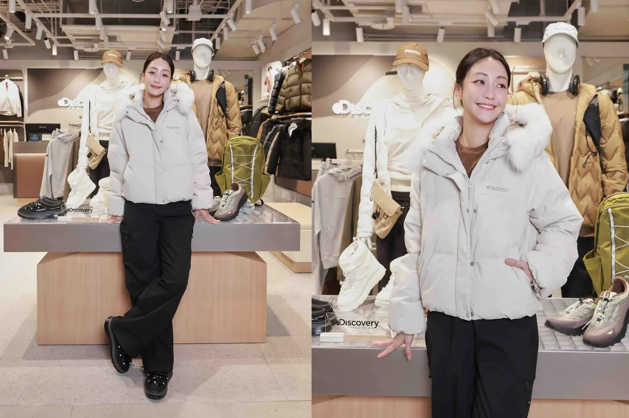 谢欣颖身著Discovery Expedition KELLY女版短版羽绒外套。品牌提供