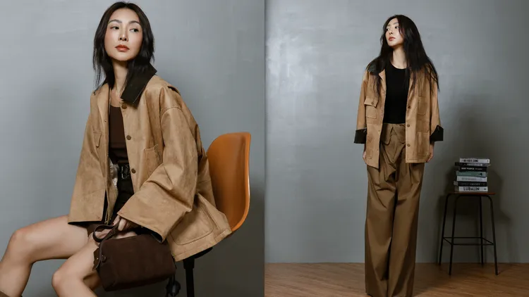 SO NICE巴恩風人造皮革拼接麂皮寬鬆版外套，2980元。品牌提供