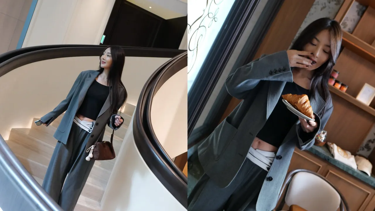 吴速玲介绍联名系列的首波重点单品「光泽缎面风衣」。翻摄吴速玲IG