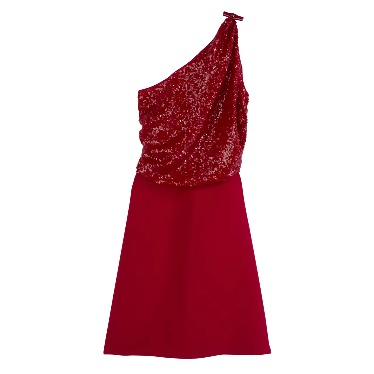 Longchamp胭脂红色连身裙，2万6900元。品牌提供