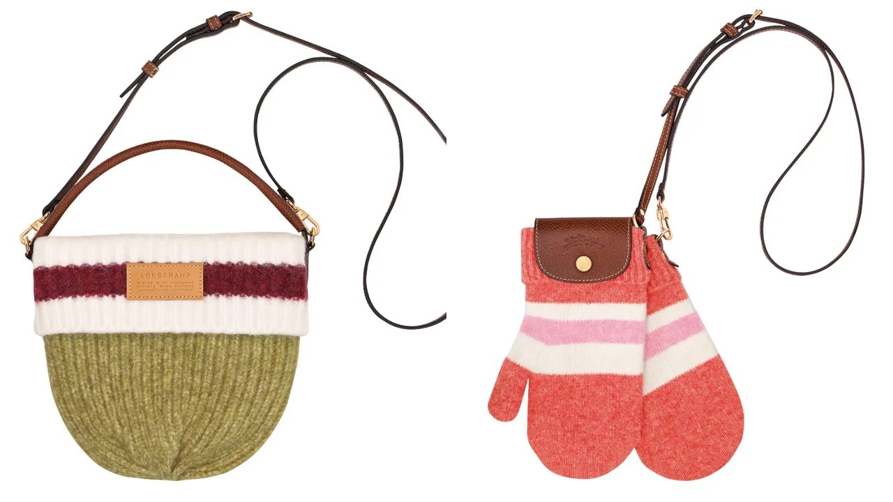 Longchamp LE PLIAGE COCOONING系列毛帽造型斜背包（左）1万3100元、LE PLIAGE COCOONING 系列手套造型斜背包（右）1万5800元。品牌提供