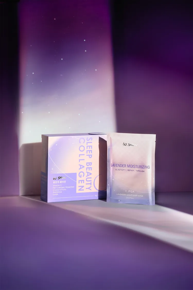 W.SHOW薰衣草夜眠面膜10片／1980元、晚安潤妍膠原粉30包／1880元。品牌提供