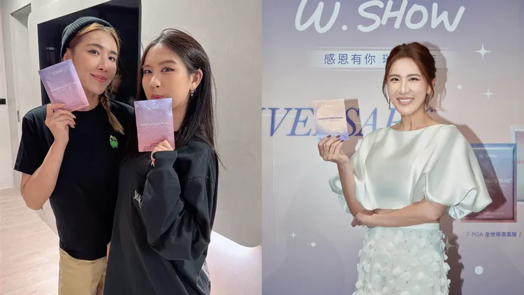 小禎（左圖左、右圖）自2015年代言W.SHOW，如今18歲女兒Emma（左圖右）也愛上品牌的面膜，青春水嫩肌讓她的代言身分岌岌可危。品牌提供