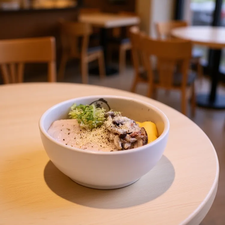 雞湯桑攜手居山師傅推出「八咫鳥奶油培根拉麵」，以濃醇奶油湯頭打造入口即融的滑順口感，搭配煎到微酥的煙燻培根，使整體層次散發迷人鹹香。業者提供