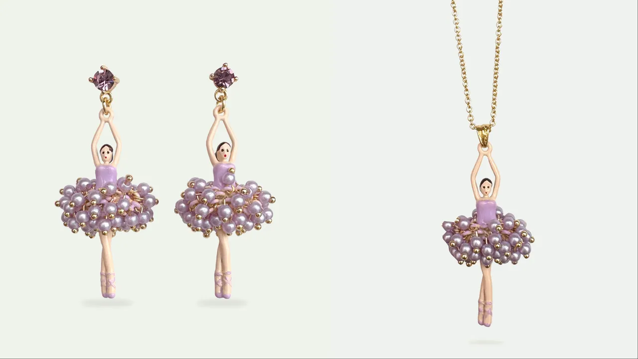 Les Néréides珍珠芭蕾星幕紫耳环（左）8500元、珍珠芭蕾星幕紫项链（右）6800元。品牌提供