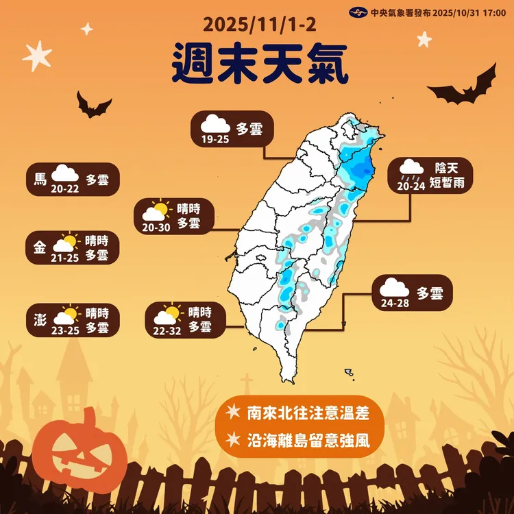 本周末天氣。氣象署提供