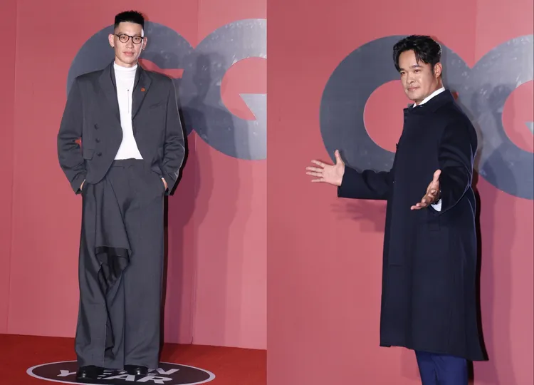 林書豪（左）、林智勝（右）出席「GQ MOTY 2025」。莊宗達攝