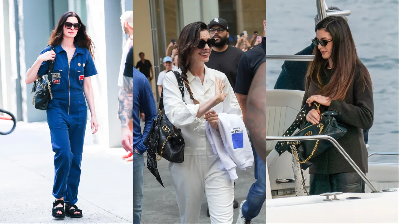 安海瑟薇以3套不同风格的造型搭配Panthea包，还特别系上丝巾细节增添个人亮点。品牌提供