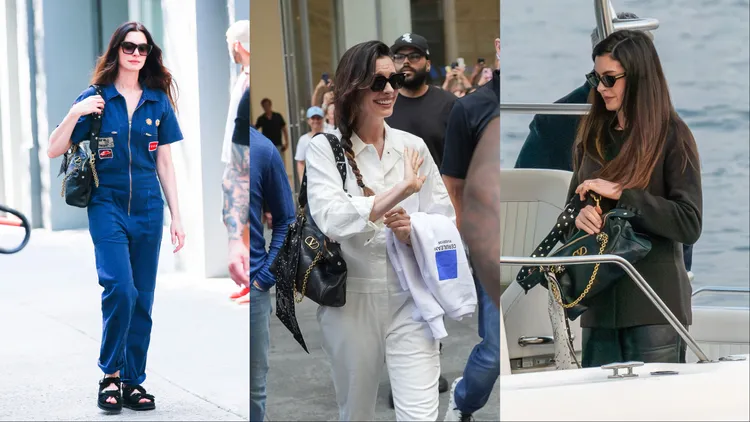 安海瑟薇以3套不同風格的造型搭配Panthea包，還特別繫上絲巾細節增添個人亮點。品牌提供