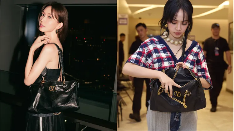 林志玲（左）、蔡依林（右）双双拎起同款Valentino Panthea包。品牌提供
