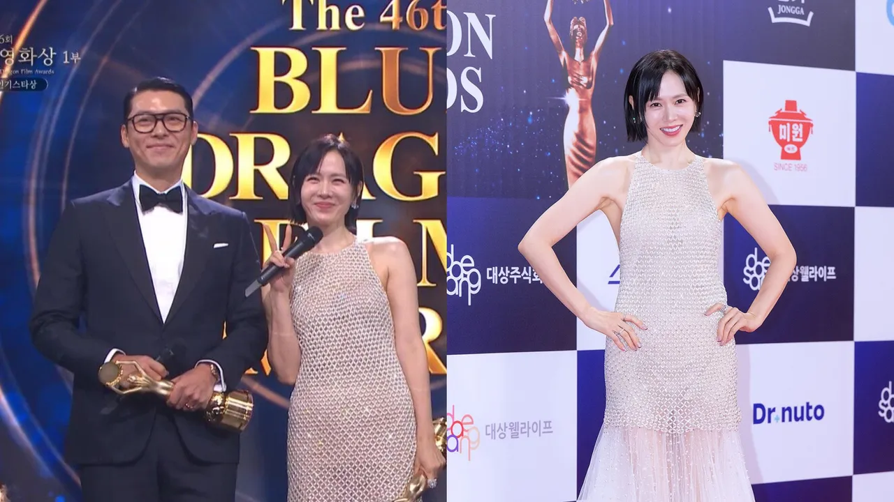 孫藝真（左圖右、右圖）戴FRED珠寶在青龍獎放閃玄彬。翻攝chzzk、koreadispatch IG