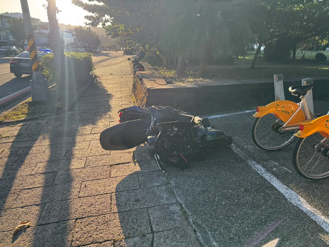 騎士失控衝進人行道自摔不治。翻攝畫面