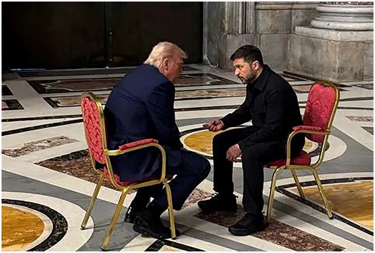 川普（左）4月会晤泽连斯基。路透资料照