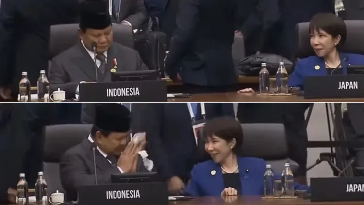 高市早苗滑动椅子去找普拉伯沃聊天,引发网友们热议。翻摄自X