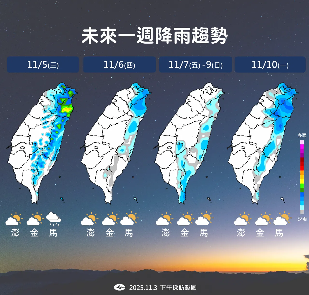 未来降雨趋势。气象署提供