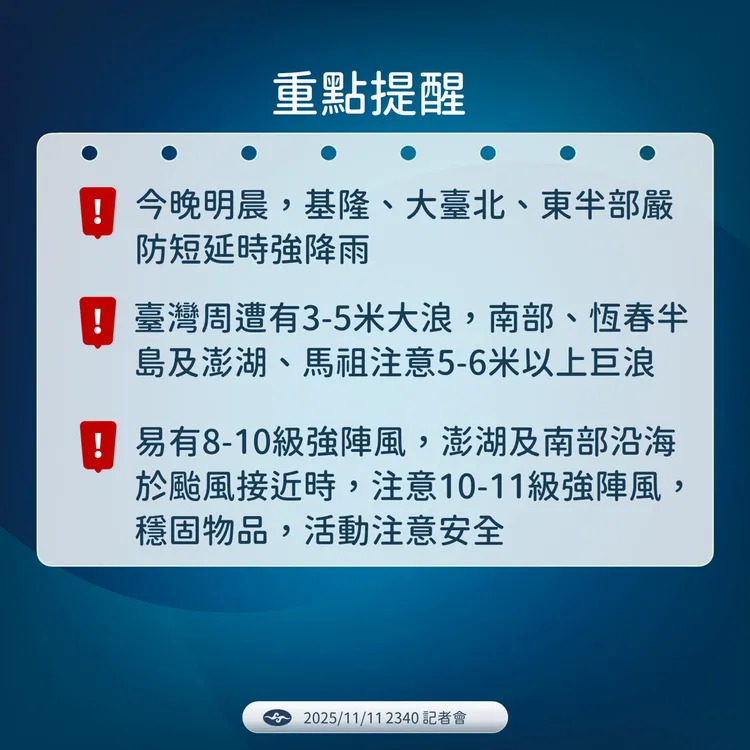 天氣提醒。氣象署提供