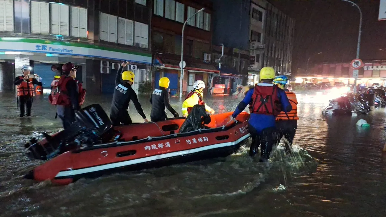 暴雨重创苏澳镇，消防救生艇赶赴现场，载回全身湿透的居民。苏澳镇公所
