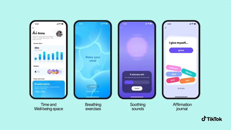 TikTok推出「時間與數位健康」專區與全新功能，陪伴用戶放鬆身心、調整步調。TikTok提供